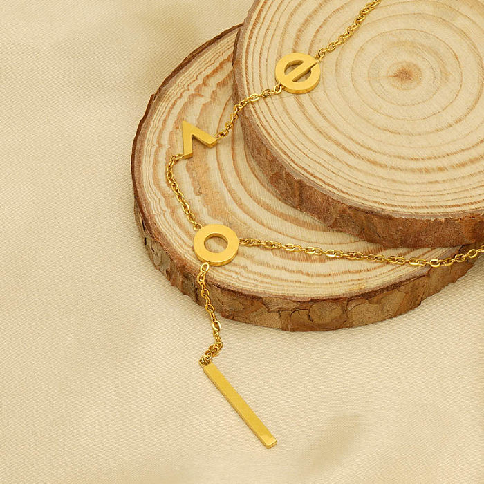 Elegant Round Letter Stainless Steel  Plating Inlay Shell 18K Gold Plated Pendant Necklace