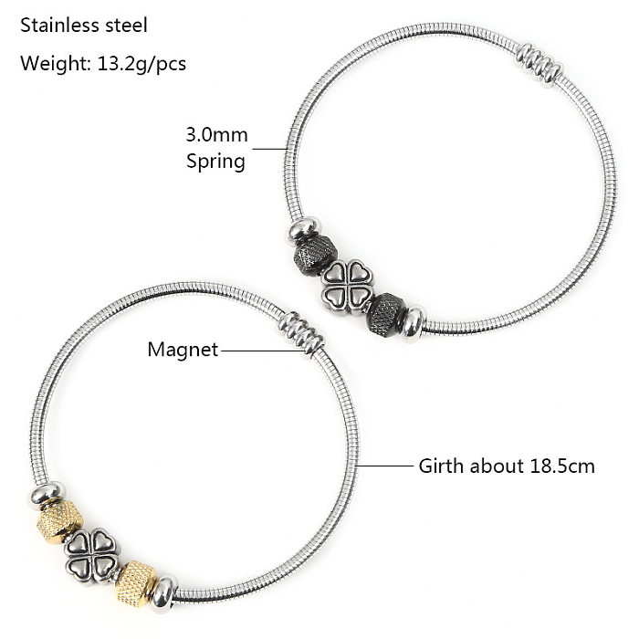 Retro Four Leaf Clover Stainless Steel Bangle 1 Piece