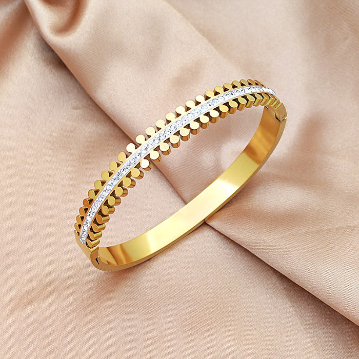 Wholesale Simple Style Classic Style Leaf Star Stainless Steel Plating Inlay 18K Gold Plated Zircon Bangle