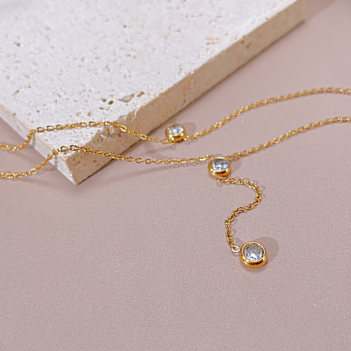 Elegant Commute Geometric Stainless Steel  Plating Inlay Zircon Double Layer Necklaces