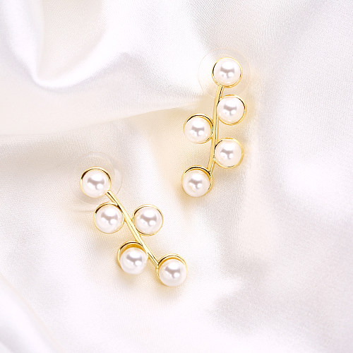 1 pieza estilo IG elegante Color sólido chapado incrustaciones de acero inoxidable pendientes de perlas artificiales