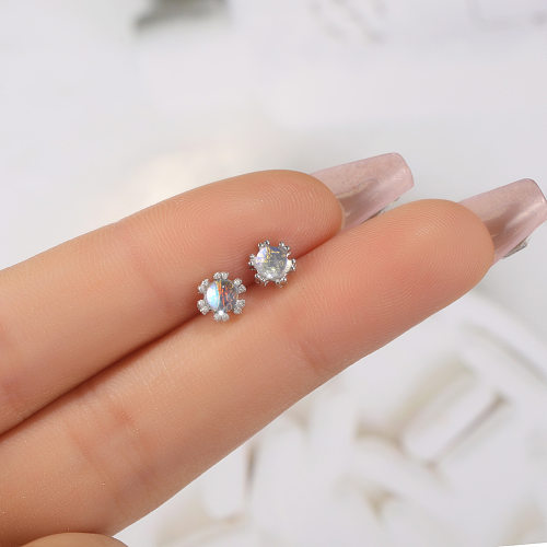 1 Pair Simple Style Shiny Round Star Heart Shape Stoving Varnish Inlay Stainless Steel  Zircon Ear Studs