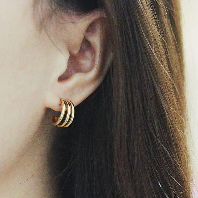 Boucles d'oreilles simples rétro à trois lignes en acier inoxydable, vente en gros de bijoux