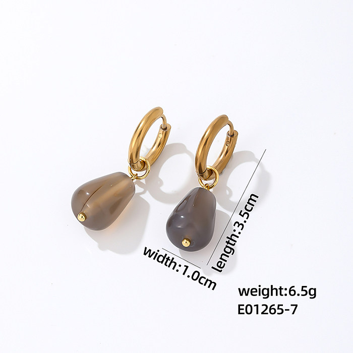 1 Pair Casual Simple Style Water Droplets Plating Stainless Steel  Natural Stone Gold Plated Drop Earrings