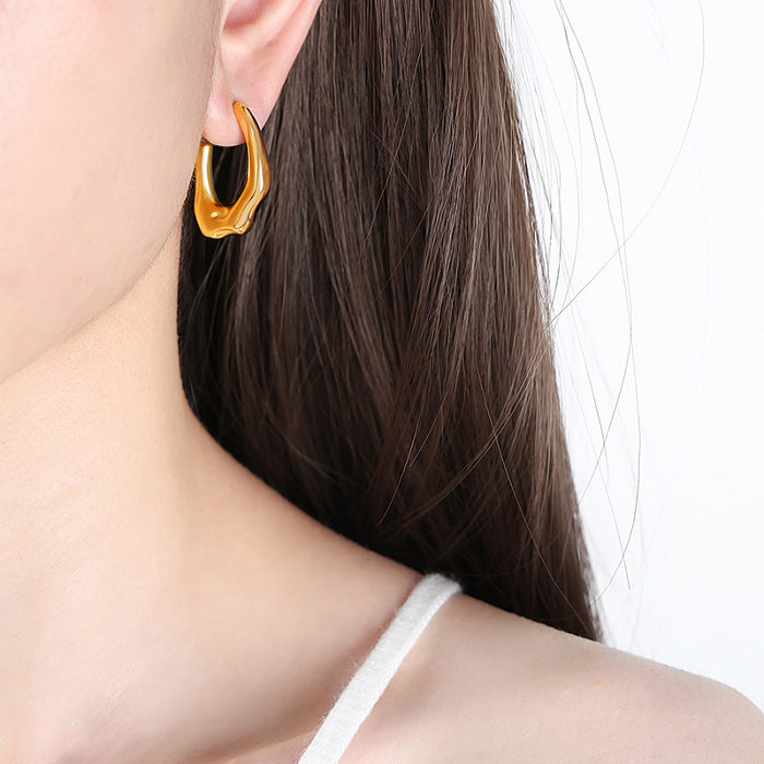 1 paire de clous d'oreilles en acier inoxydable plaqué or 18 carats, Style Simple, Streetwear, couleur unie