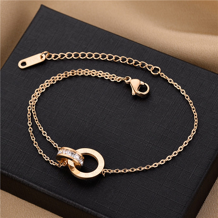 Simple Style Circle Titanium Steel Inlay Rhinestones Bracelets 1 Piece