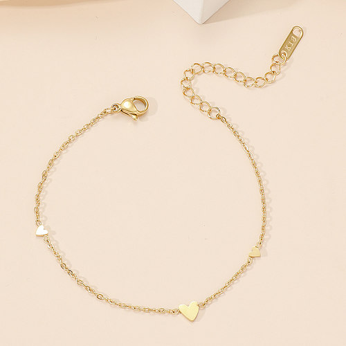 Elegante romântico formato de coração titânio aço polimento chapeamento pulseiras banhadas a ouro 18K