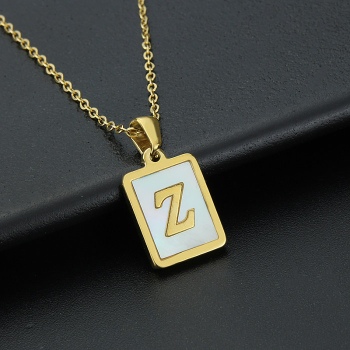Fashion Letter Stainless Steel  Inlay Shell Pendant Necklace 1 Piece