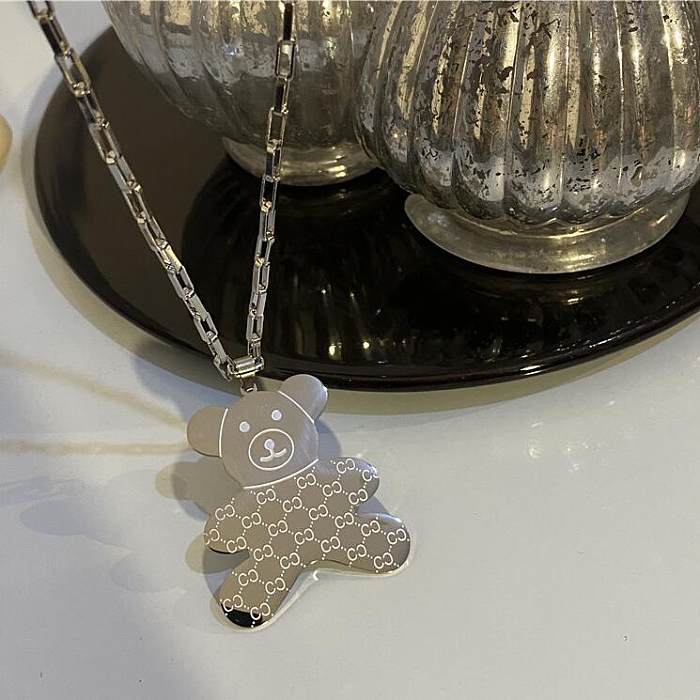 Bear Pendant Necklace Stainless Steel Sweater Chain Retro Long Necklace