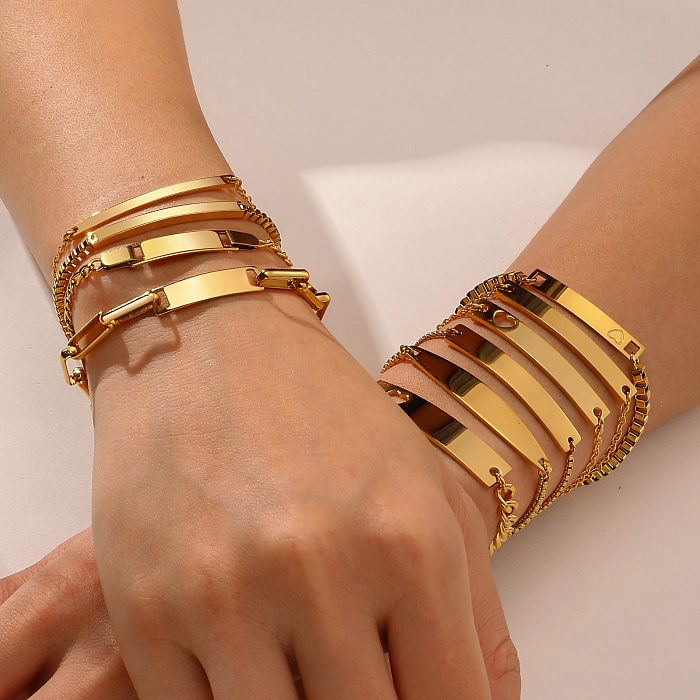 IG Style Simple Style Rectangle Stainless Steel 18K Gold Plated Bracelets In Bulk
