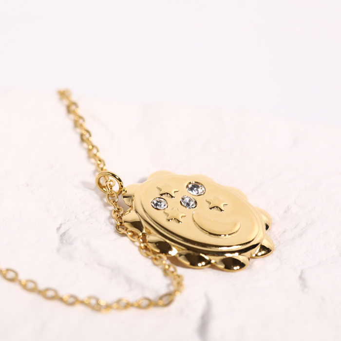 Modern Style Star Moon Stainless Steel  Plating Inlay Zircon 18K Gold Plated Pendant Necklace