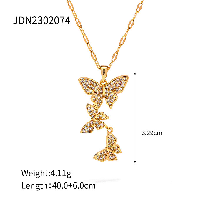 1 Piece INS Style Butterfly Stainless Steel  Plating Inlay Zircon Pendant Necklace