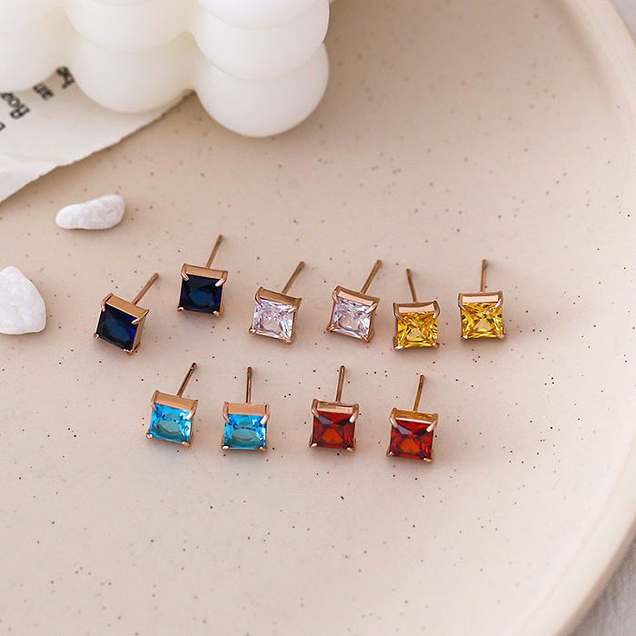 Fashion Square Stainless Steel Ear Studs Inlay Zircon Stainless Steel  Earrings 1 Pair
