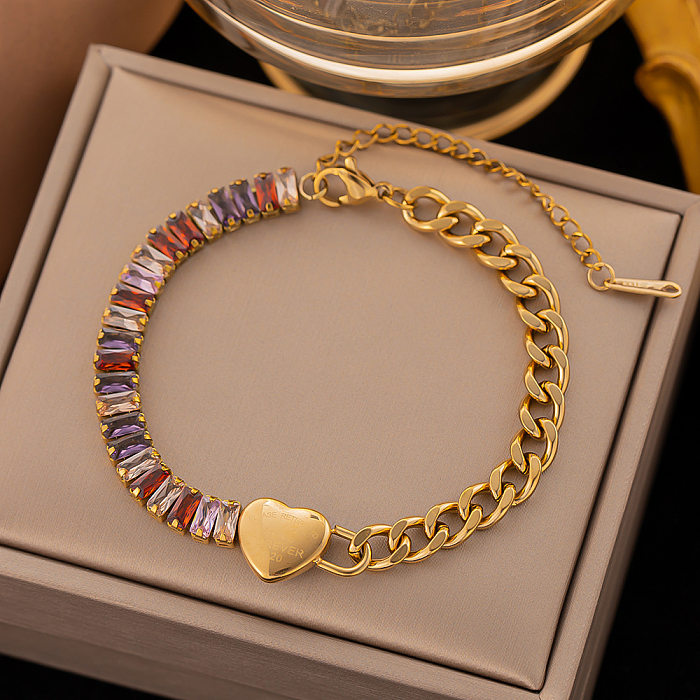 Bracelets de Zircon d'incrustation de placage d'acier de titane de serrure de forme de coeur de style moderne