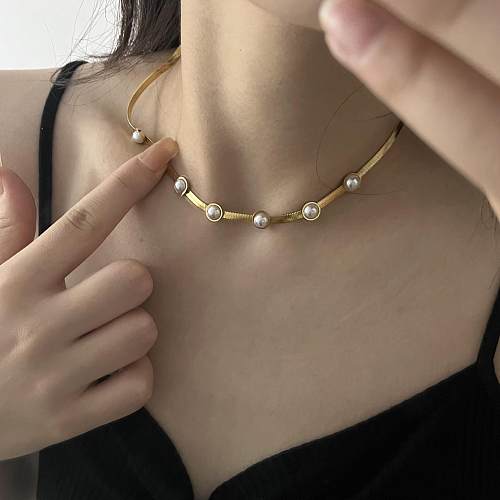 Collier géométrique en acier inoxydable pour femmes, placage de colliers en acier inoxydable