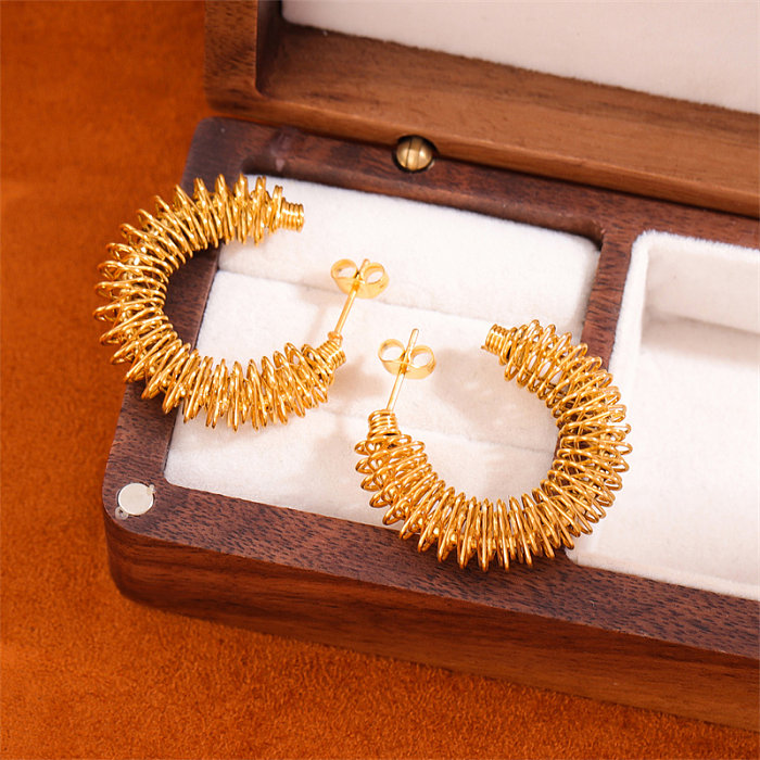 1 Paar Retro-Ohrringe im schlichten C-förmigen runden Edelstahl-Stil mit 18-Karat-Vergoldung