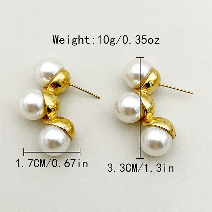 1 Pair Sweet Solid Color Plating Inlay Stainless Steel  Artificial Pearls Gold Plated Ear Studs