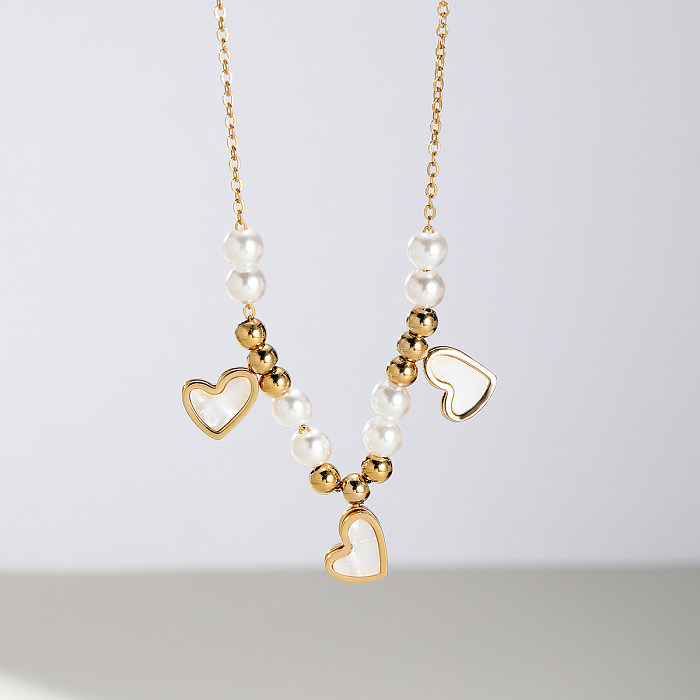 Estilo nórdico romântico formato de coração em aço inoxidável chapeamento de plástico colar banhado a ouro 18K