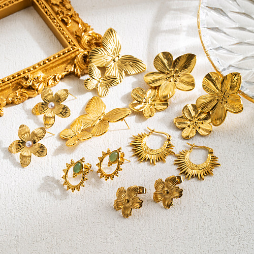 1 Paar Ohrstecker im IG-Stil, Blume, Schmetterling, Blumen, Edelstahl, künstliche Perlen, Naturstein