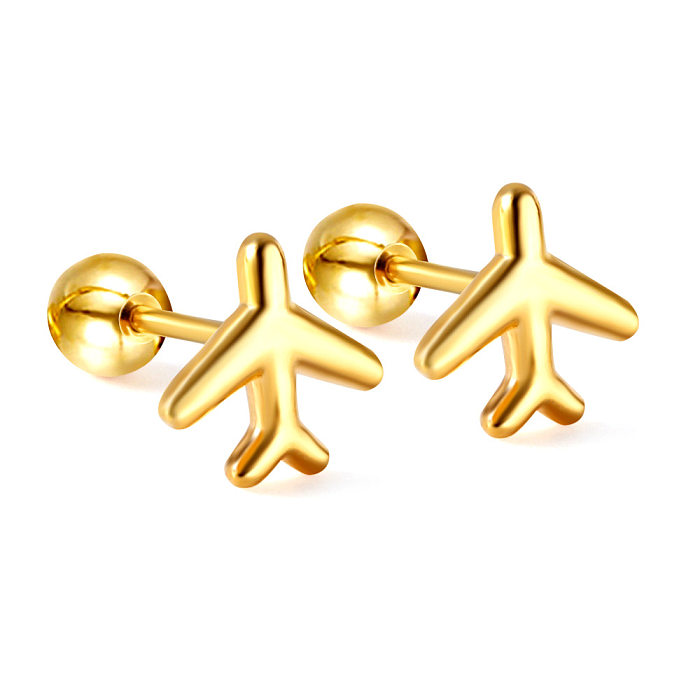 1 par de pendientes chapados en oro con circonitas de acero inoxidable con incrustaciones de color sólido de estilo simple