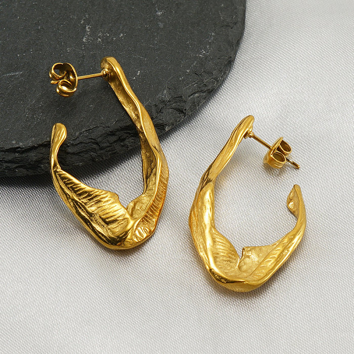 1 Pair Retro Simple Style C Shape Round Waves Plating Stainless Steel  18K Gold Plated Ear Studs