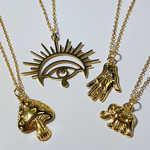 Commute Eye Elephant Stainless Steel  Stainless Steel Plating Pendant Necklace
