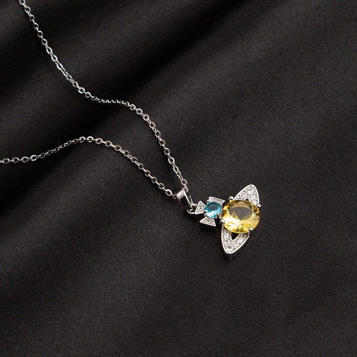 1 pieza de collar con colgante de piedras preciosas artificiales con incrustaciones de cadena de acero inoxidable con nudo de lazo de estilo Simple