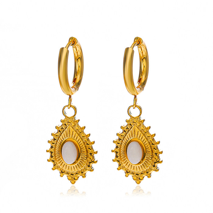 1 Pair Retro Water Droplets Plating Inlay Stainless Steel  Natural Stone 18K Gold Plated Drop Earrings