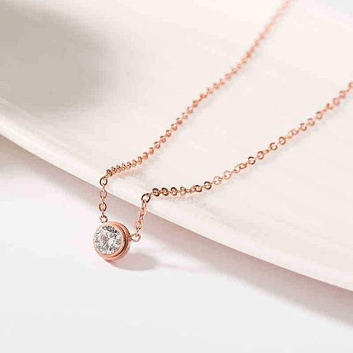Lady Round Stainless Steel Plating Inlay Artificial Diamond 18K Gold Plated Necklace