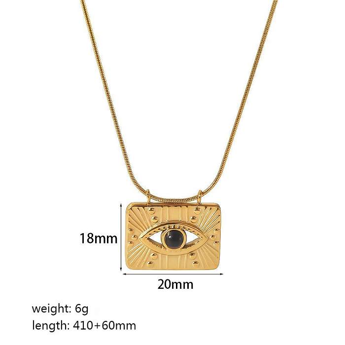 Casual Streetwear Eye Rectangle Stainless Steel  Plating Inlay Zircon 18K Gold Plated Pendant Necklace