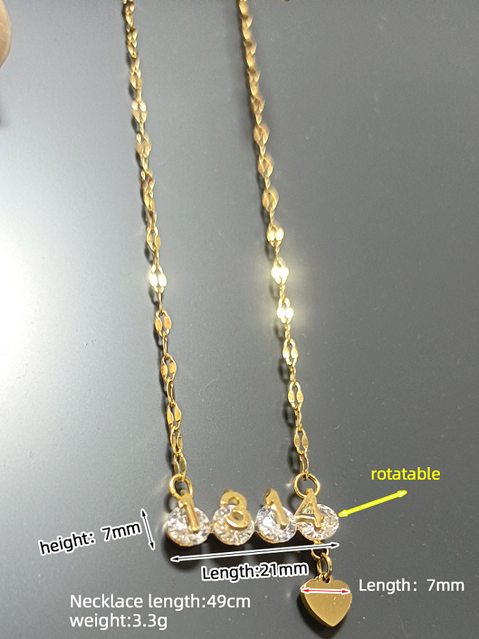 Collier pendentif plaqué or 18 carats avec incrustation de strass en acier inoxydable avec chiffres élégants