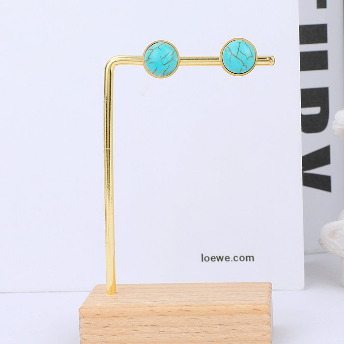 Boucles d'oreilles rondes simples en acier inoxydable Turquoise, bijoux, vente en gros