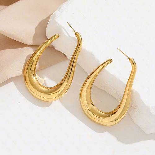 1 paire de boucles d'oreilles en acier inoxydable plaqué or 24 carats, Style Simple, couleur unie