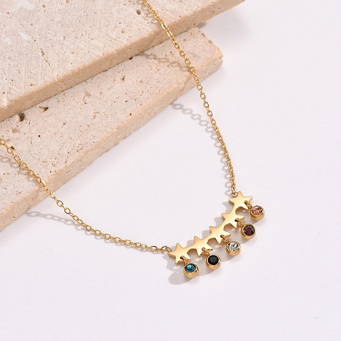 Modern Style Simple Style Star Stainless Steel  Plating Inlay Rhinestones 14K Gold Plated Pendant Necklace
