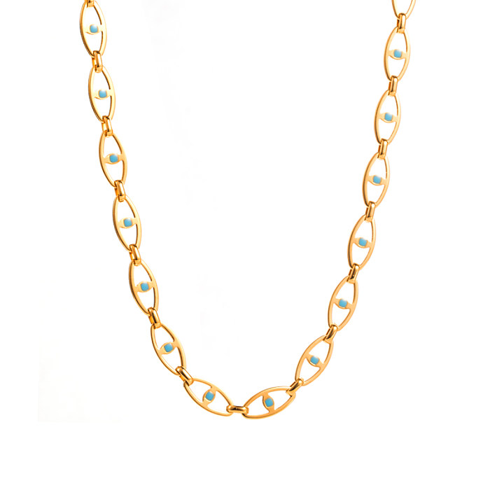 Collar de perlas artificiales con revestimiento de acero inoxidable geométrico Hip-Hop 1 pieza