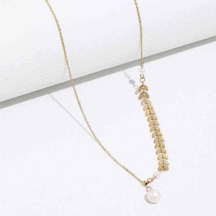 Collier de clavicule en acier inoxydable, chaîne de blé latérale à la mode, pendentif en perles