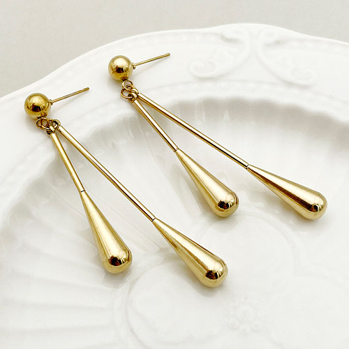 1 par de brincos de gota banhados a ouro de aço inoxidável estilo vintage cor sólida