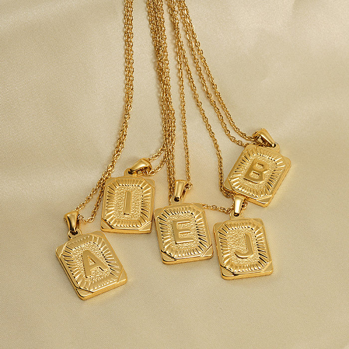 Modische Halskette mit quadratischem Buchstaben-Anhänger aus Edelstahl, 1 Stück