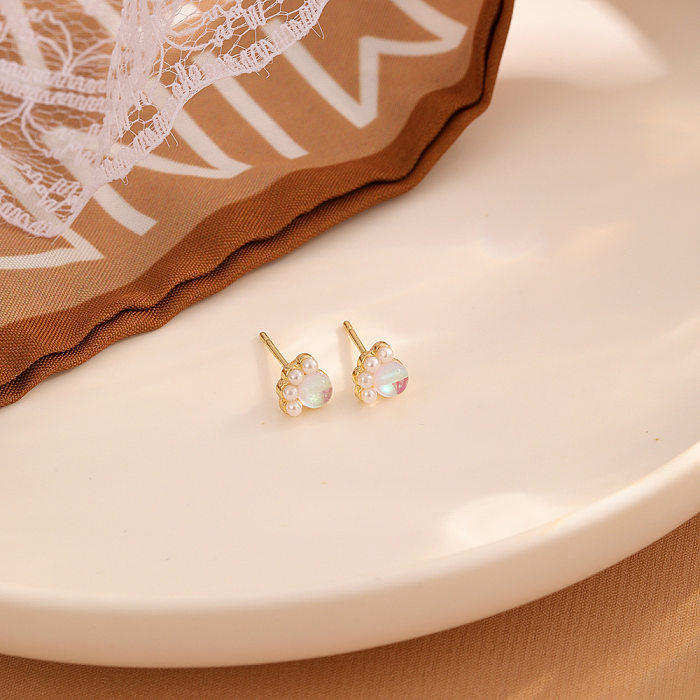 1 Pair Casual Sweet Commute Paw Print Inlay Stainless Steel  Artificial Pearls Ear Studs