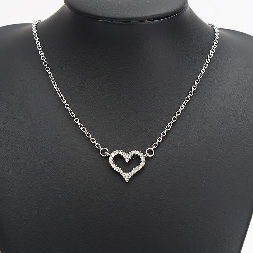 Vintage Style Heart Shape Stainless Steel  Plating Inlay Rhinestones Pendant Necklace
