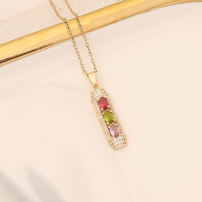 Cute Rainbow Flower Stainless Steel  Necklace Inlay Zircon Stainless Steel  Necklaces 1 Piece