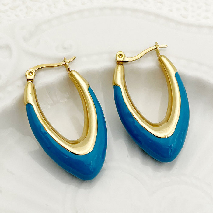 1 Paar Lady Streetwear U-förmige Polier-Emaille-Überzug-Edelstahl-vergoldete Ohrringe