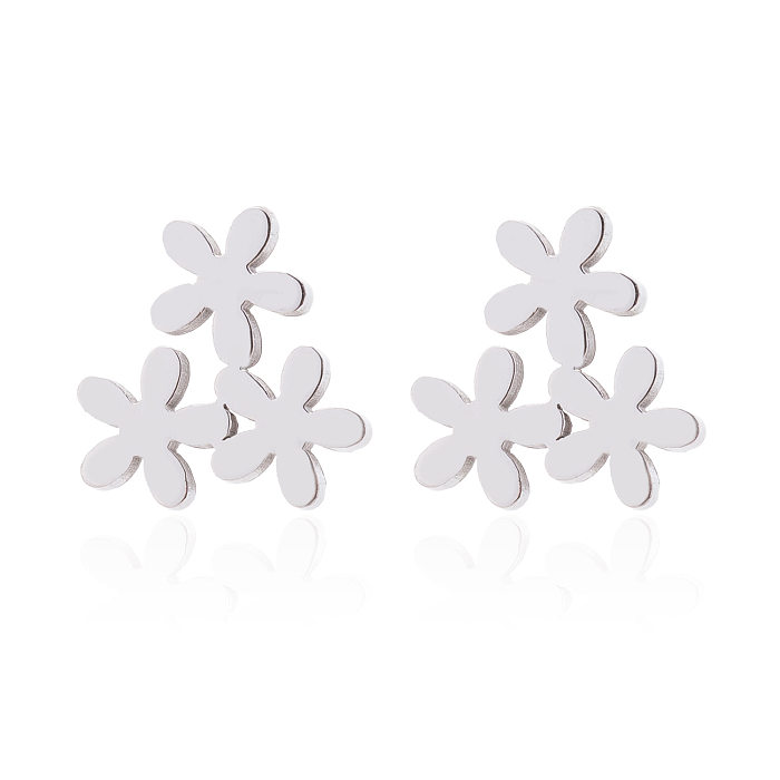 Simple Style Hedgehog Coconut Tree Butterfly Stainless Steel  Plating Hollow Out Ear Studs 1 Pair