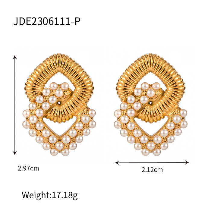 1 Pair Simple Style Rhombus Plating Inlay Stainless Steel  Pearl 18K Gold Plated Earrings