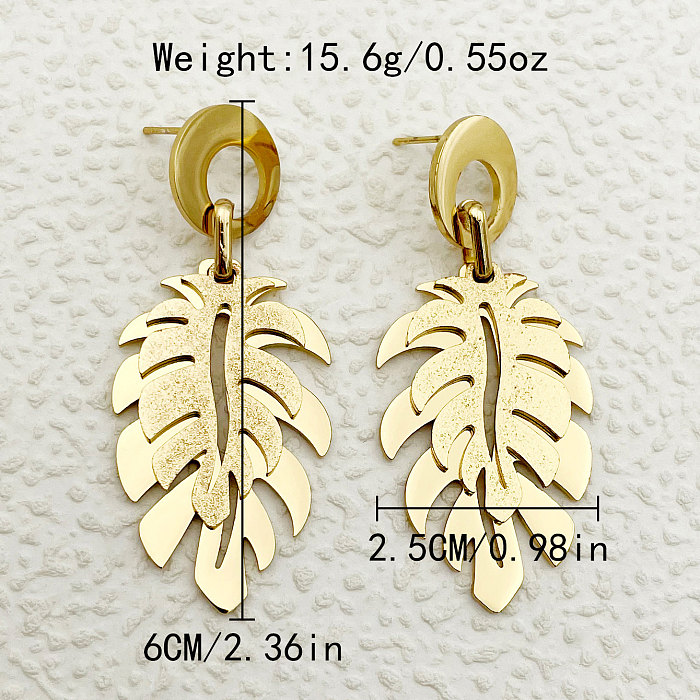 1 Pair Classical Roman Style Leaf Plating Stainless Steel  Gold Plated Drop Earrings