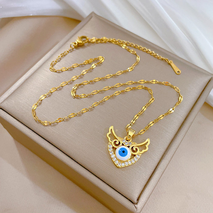 Fashion Eye Stainless Steel Copper Plating Zircon Pendant Necklace