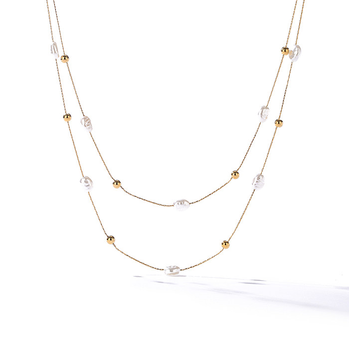 Elegant Irregular Stainless Steel Pearl Plating 18K Gold Plated Layered Necklaces