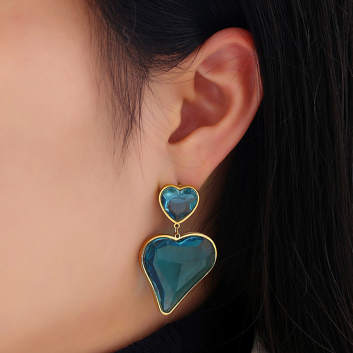 1 Pair Modern Style Heart Shape Plating Inlay Stainless Steel  Artificial Gemstones Drop Earrings