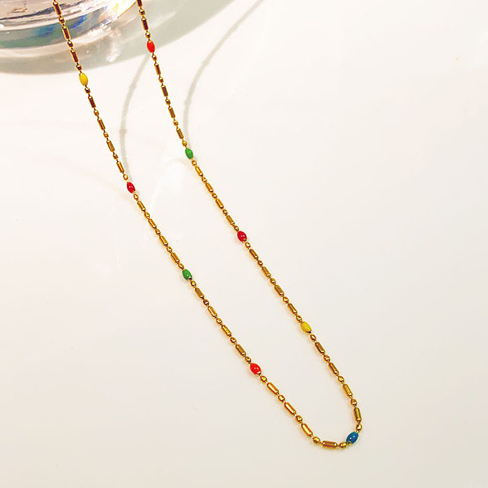 Schlichter Stil, einfarbige Halskette aus Edelstahl mit Emaille