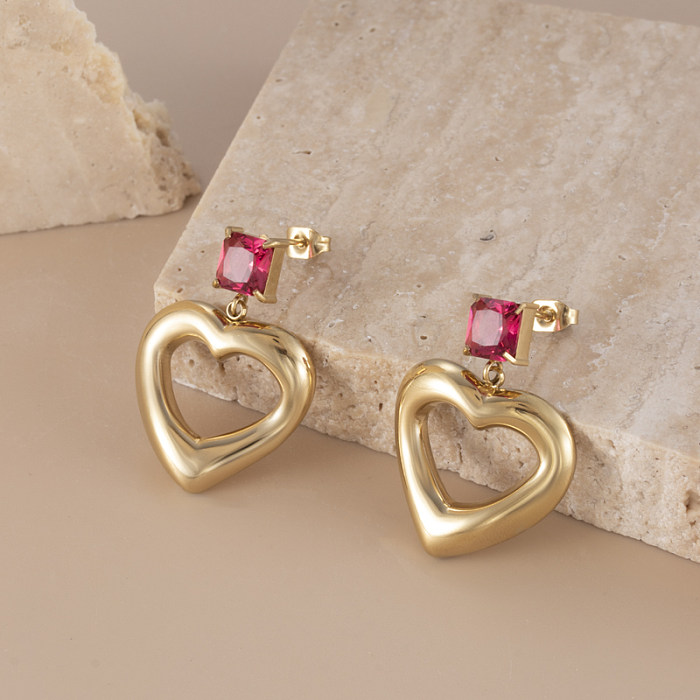 1 Pair Elegant Vintage Style C Shape Geometric Heart Shape Plating Inlay Stainless Steel  Zircon 18K Gold Plated Earrings